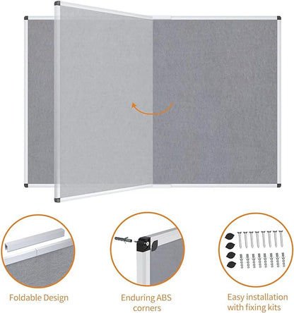 VIZ-PRO Large Fabric Bulletin Board/Foldable Notice Board Felt Gray, 72 X 48 Inches, Silver Aluminium Frame