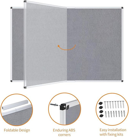 VIZ-PRO Large Fabric Bulletin Board/Foldable Notice Board Felt Gray, 72 X 48 Inches, Silver Aluminium Frame