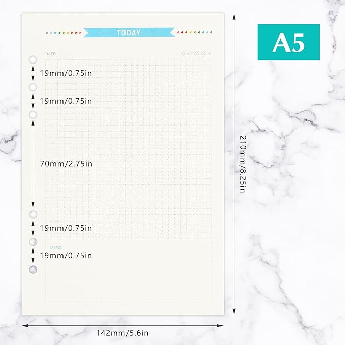 A5 Loose Leave Paper, To Do List/Daily/Week/Month Plan Binder Planner Refills Paper For A5 Ring Binder Notebook,160 Sheets (320 Pages) 6-Hole Notebook Inserts