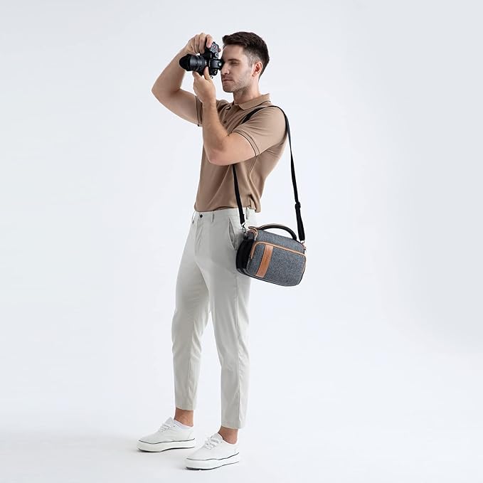 DOMISO Camera Bag Case Waterproof Anti-Shock Shoulder Bag for SLR DSLR Compatible with Nikon D90 D7000 D5300/Canon 60D 700D 5D2/Sony A580 A900/OLYMPUS/Fujifilm/Sony/Panasonic/Pentax/Samsung,Grey