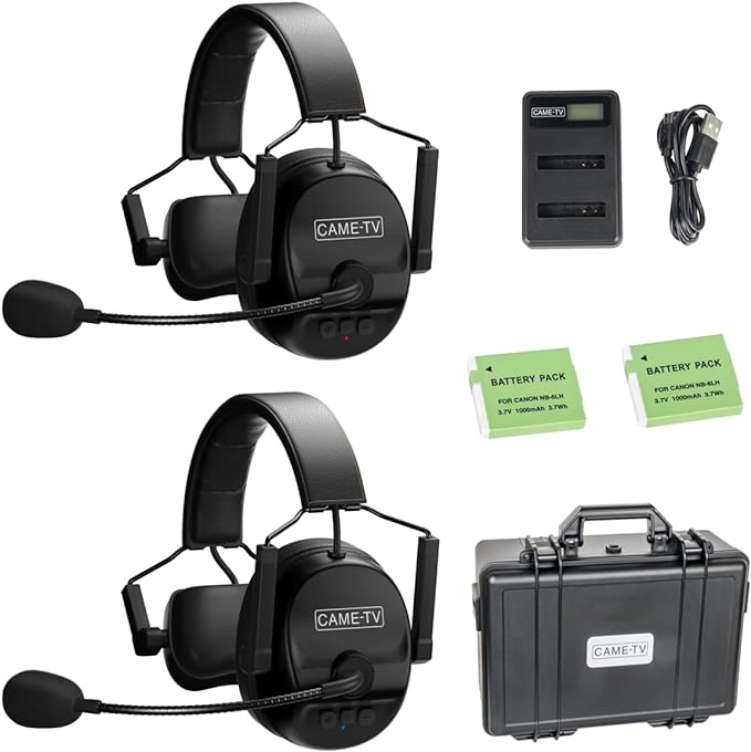 Came-TV Kuminik8 1.9GHz Wireless Intercom Headset Noise Cancellation Zero Latency Full Duplex 2 Person Team Communication with Hardcase for Church Boating TV Film Production Drone