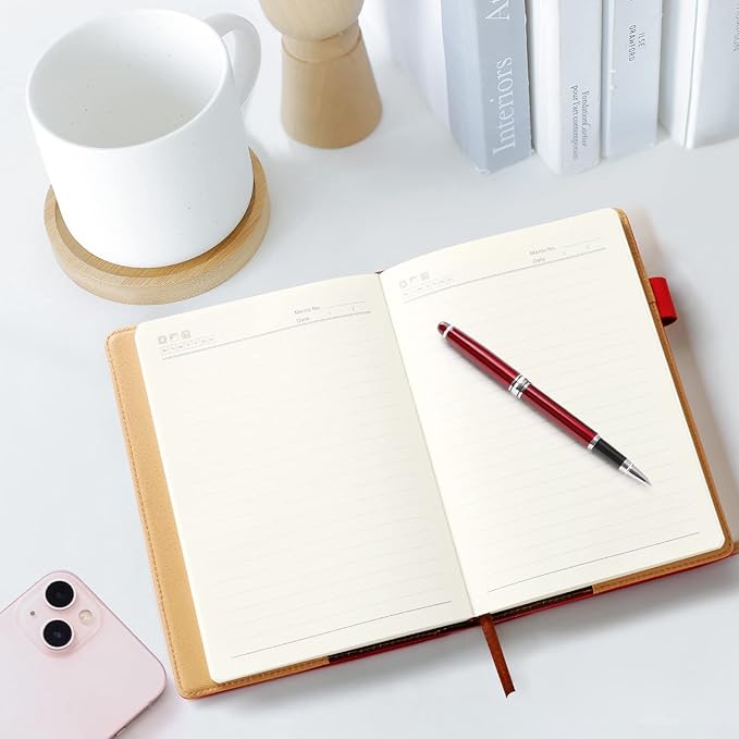 A5 Lined Leather Journal with Pen, 240 Pages Refillable Hardcover Notebook with Pocket and Magnetic Buckle, 80gsm Thick Daily Diary for Men and Women, Great Gift for Business School Travel Personal - Red