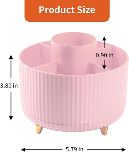 Desk Pencil Pen Holder, 5 Slots 360°Degree Rotating Organizers for Desk, Desktop Storage Stationery Supplies Organizer, Cute Cup Pot Office, School, Home, Art Supply, Pink