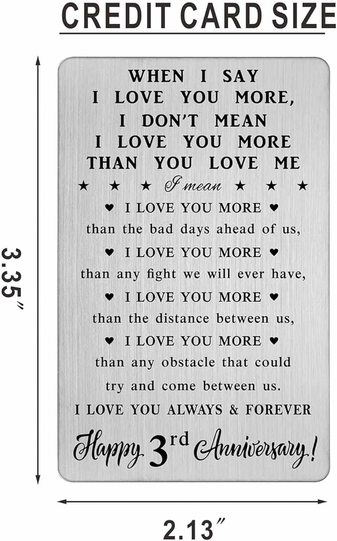 CPLJW 3 3th Year Anniversary Card Gifts for Him - 3rd Wedding Romantic Gifts for Men - Three yr Anniversary Wallet Card Gift for Husband