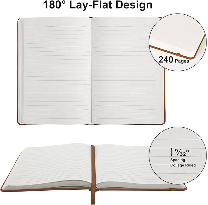 Comix 6 Pack Lined Journal Notebooks for Work, 240 Pages, 5.5"x8.3", Brown, Hardcover, A5 Medium College Ruled, Journaling Notebooks for Notes-Taking, Fits for Office School Home