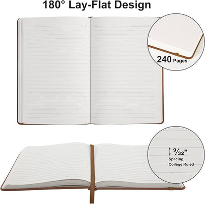 Comix 6 Pack Lined Journal Notebooks for Work, 240 Pages, 5.5"x8.3", Brown, Hardcover, A5 Medium College Ruled, Journaling Notebooks for Notes-Taking, Fits for Office School Home