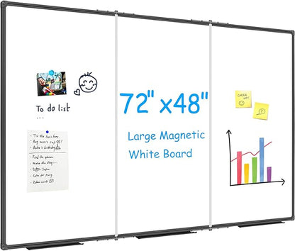 JILoffice Large Magnetic White Board 72 x 48 Inches, Foldable Dry Erase White Board, Black Aluminum Frame Wall Mounted Board for Office Home and School