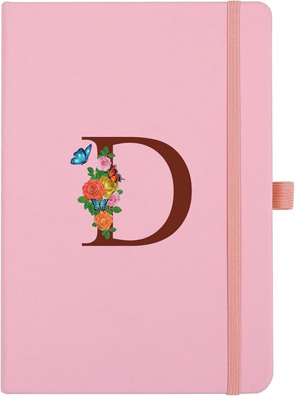 Pink Notebook for Women, 5.7"X8.3" A5 Journal Notebook with Letter D, Dual-Sided Writing Notebook with Dividers, Cute Leather Journal for Work, Business, School, Meetings, Travelers, Small Notebook