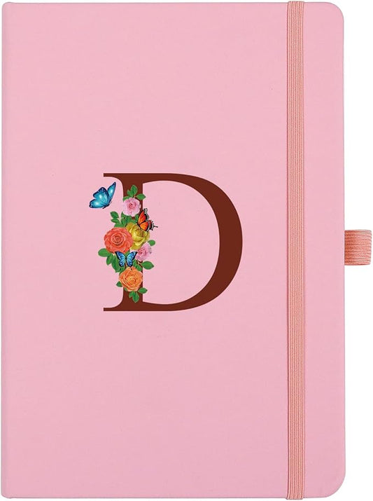 Pink Notebook for Women, 5.7"X8.3" A5 Journal Notebook with Letter D, Dual-Sided Writing Notebook with Dividers, Cute Leather Journal for Work, Business, School, Meetings, Travelers, Small Notebook