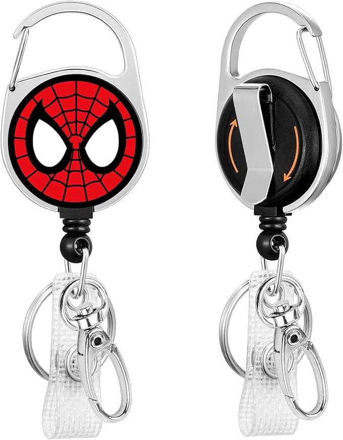 for Spider-Man ID Badge Holder with Clip Badge Reels Retractable Heavy Duty Id Card Vertical Lanyard Holder with Carabiner Badge Reel with 24 inches Pull Cord