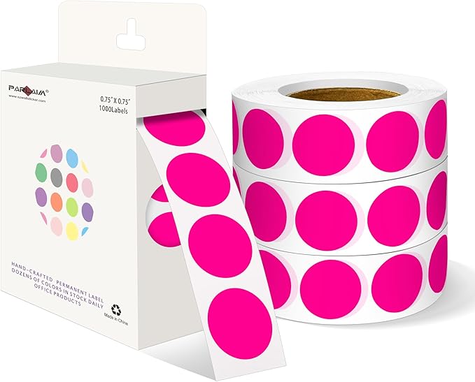 PARLAIM 3/4 Inch Roll Color Coding Labels,4000 per/4 Rolls Round Adhesive Color Coding Circle Dot Stickers for Office Home (Fluorescent Pink)