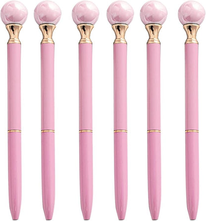 6 Pieces False Pearl Decoration Twist Metal Ballpoint Pen Ball Pen 1.0 MM Black Ink