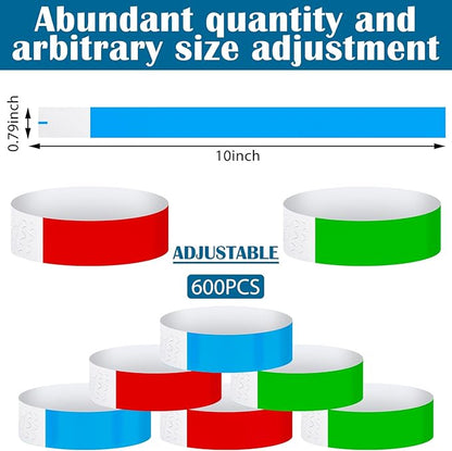 Epakh 600 Pcs Paper Wristbands Neon Wrist Bands Waterproof Handbands for Events Lightweight Concert Wristbands Neon Colored Adhesive Wrist Band for Party