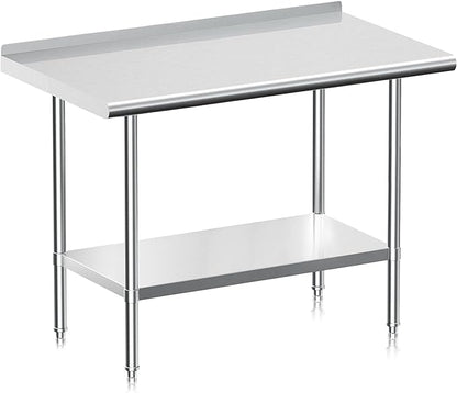 Real Relax Stainless Steel Table with Backsplash, NSF Commercial Heavy Duty Stainless Steel Table for Prep with Adjustable Undershelf, for Indoor & Outdoor- 24" D x 36" W x 34" H