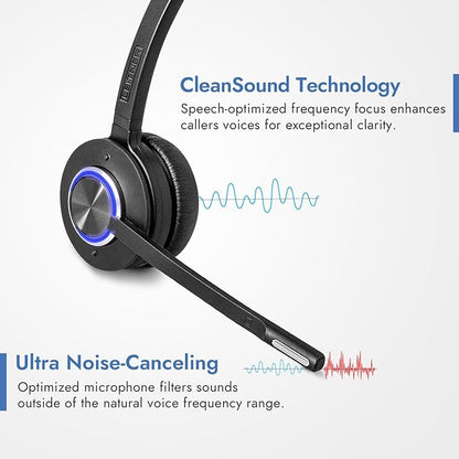 Leitner LH575 2-in-1 Wireless Office Headset with Mic - Computer & Telephone Headset (DECT Headset, not Bluetooth) - 5 Year Warranty - Phone Headsets for Office Phones