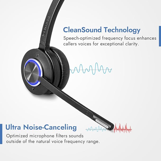 Leitner LH570 2-in-1 Wireless Office Headset with Mic - Computer & Telephone Headset (DECT Headset, not Bluetooth) - 5 Year Warranty - Phone Headsets for Office Phones