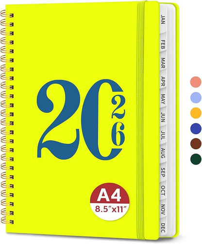 2026 Planner, Weekly and Monthly Calender Planner, Jan 2026 to Dec 2026, Hardcover 2026 Calendar Planner Book with Tabs & Inner Pocket, Office Home School Supplies for Women & Men - A4 (8.5" x 11"), Lemon Yellow