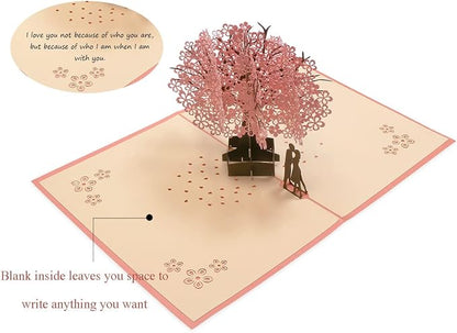 PENTA ANGEL Handmade Cherry Blossom Card Pop Up 3D Flower Card Romantic Love Letter Greeting Anniversary Wedding Valentine Birthday Gift Card Blank Stationery Paper Card for Her Him Husband Wife