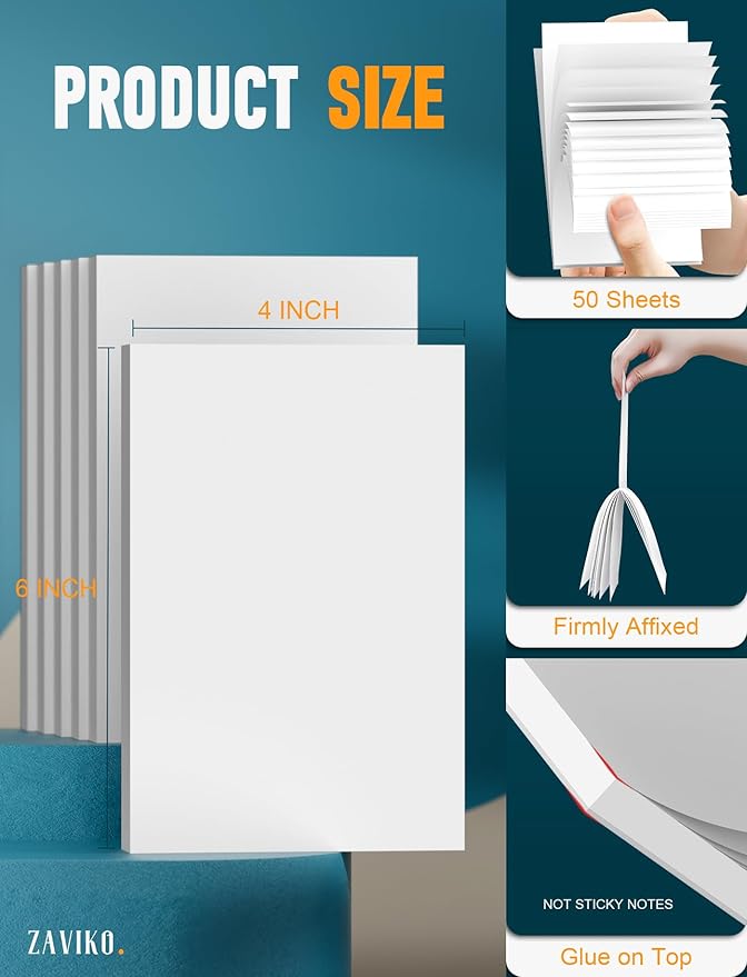 Note Pads 4x6, 6 Pack Mini Blank Notepad 4x6, Small Notepads 4x6 Paper Pads, Scratch Pads 4x6 Small Pads of Paper, Memo Pads 4x6, White Server Note Pad Paper, Small Pocket Notebook 4x6, 50 Sheets/Pad