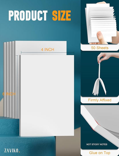 Note Pads 4x6, 6 Pack Mini Blank Notepad 4x6, Small Notepads 4x6 Paper Pads, Scratch Pads 4x6 Small Pads of Paper, Memo Pads 4x6, White Server Note Pad Paper, Small Pocket Notebook 4x6, 50 Sheets/Pad