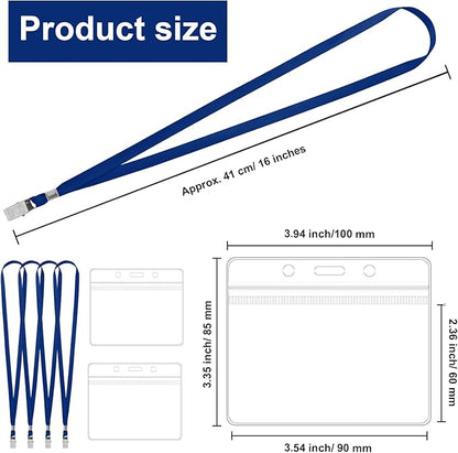 100 Pcs Lanyards for ID Badges and 100 Pcs Clear Name Tag Holders Reusable Lanyard with Clip Plastic ID Card Badge Holder Name Badges for Adults Kids Business School Office Supplies (Dark Blue)