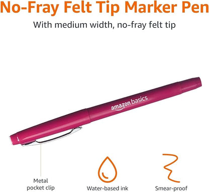 Amazon Basics Felt Tip Markers, Assorted Colors, 24-Pack