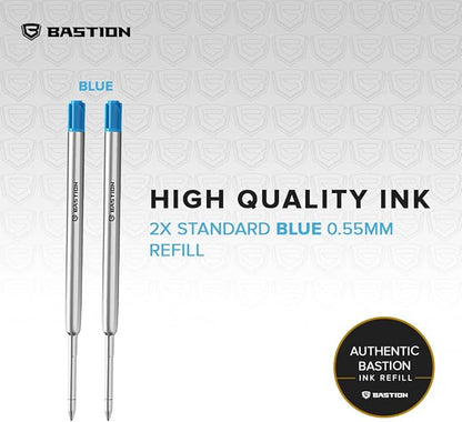 BASTION® Premium Pen Refill, Deeply Pigmented Ink for All Bastion Bolt Action Luxury Pens, Standard Ink Refill with 0.55mm Fine Tip - Blue, 2 Pieces