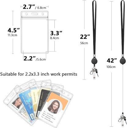 6 Pack Retractable Badge Lanyards and ID Badge Holder, Strap Lanyard with Swivel Metal Clasp for Badge Holders, Keychains, Offices, Staff, Students, Employees, Black