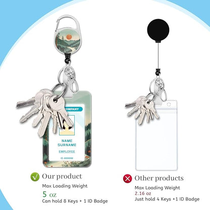 Lanyards for Id Badges, Badge Holder with Retractable Reel Clip, Sunrise Sunset Mountain Tree Work Name Tags Keychain Lanyard ID Card Protector Case for Women Teacher Nurse Doctor Office