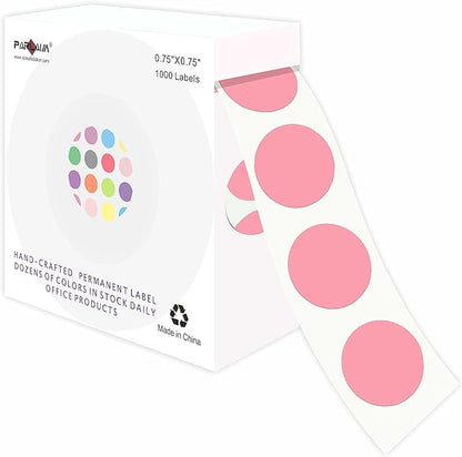 PARLAIM 3/4 Inch Roll Color Coding Labels,1000 per Roll Round Permanent Adhesive Color Coding Circle Dot Stickers for Classroom Office Home (Pink)