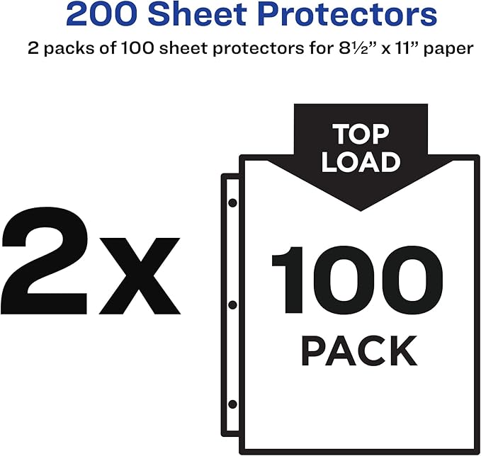 Avery Semi-Clear Standard Weight Sheet Protectors for 3 Ring Binders, Top Load, 2 Packs, 200 Page Protectors Total (46021)