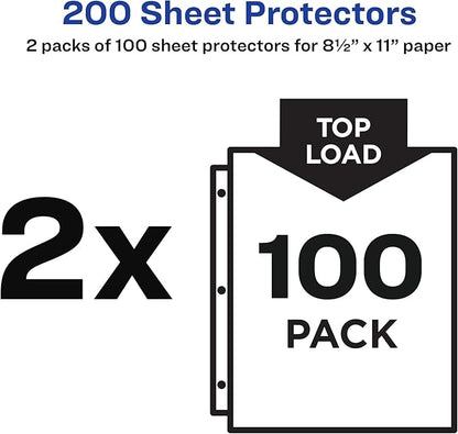 Avery Semi-Clear Standard Weight Sheet Protectors for 3 Ring Binders, Top Load, 2 Packs, 200 Page Protectors Total (46021)