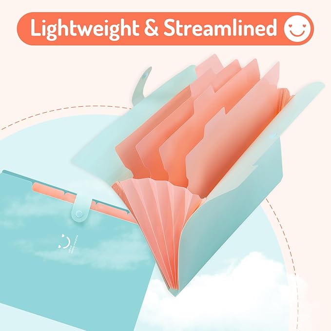 Forvencer Accordion File Organizer, Letter Size, 5 Pocket Expanding File Folder, Cute File Folder with Labels, Portable File Organizer for School Office Supplies, Folders for Documents, Olive Green