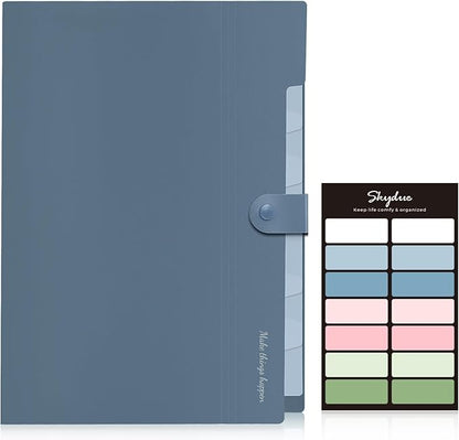 SKYDUE Expanding File Organizer with 8 Pockets, Accordion File Folders with Labels, Portable Document Paper Bill Receipt Organizer, Home College School Office Supplies, Letter Size, Blue