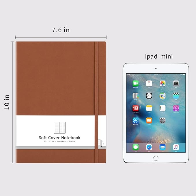 AHGXG Bullet Dotted Journal 2 Pack - B5 Large Journal Dot Grid Notebook (7.6'' X 10'') with Thick 120gsm Dot Paper, Soft Leather Cover, Total 384 Pages, Inner Pocket - BlackBrown