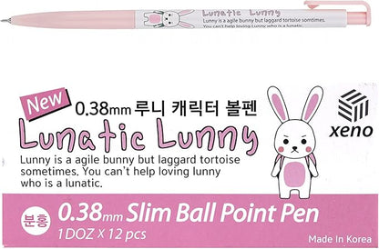 ZEESOON Xeno Lunatic Lunny 0.38mm Slim Ball Point Pen Dozen Box 12 Pcs, Made in Korea (Pink 12pcs)