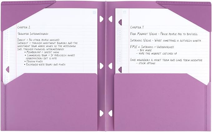 Five Star 2-Pocket Folder, Plastic Folder with Stay-Put Tabs, Fits 3 Ring Binder, Holds 8-1/2" x 11" Paper, Purple (333420I-ECM)