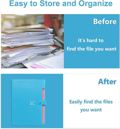 Forvencer Accordion File Organizer, Letter Size, 5 Pocket Expanding File Folder, Cute File Folder with Labels, Portable File Organizer for School Office Supplies, Folders for Documents, Sky Blue