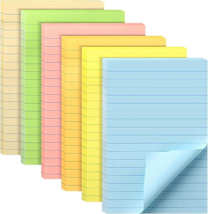 Mr. Pen- Lined Sticky Notes 4x6, 6 Pads, 45 Sheets/Pad, Pastel Color, Sticky Notes with Lines, Sticky Pads, Sticky Note Pads, Colorful Sticky Notes, Stickies Notes, Ruled Post Stickies