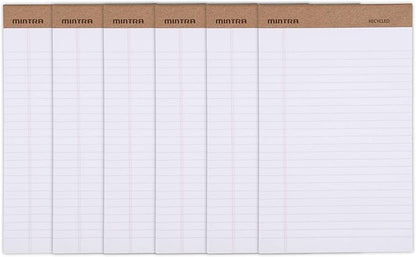 Mintra Office Recycled Writing Pads 6pk (White, Junior (5in x 8in)) - 50 Sheets per Notepad, Micro perforated, Legal Pad, Notebook Paper for School, College, Office, Business