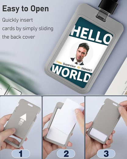 Uniclife 3 Pack Sliding ID Badge Holder Vertical Hard Plastic Case with Clear Window Grey Card Protector Pouch for Office School ID Credit Cards Proximity Key Cards Driver’s Licenses and Passes