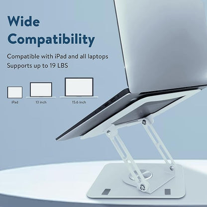 Swivel Laptop Stand for Desk, Adjustable Laptop Stand for Desk w/ 360° Rotation, Raise Tilt Cools Laptop with This Ergonomic Laptop Stand Riser, Collapsible iPad Computer Laptop Stand (White)