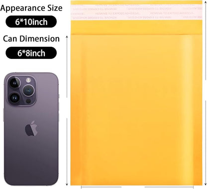 DaSen Kraft bubble mailers 6x9 Inch 50 Pack,Self-Sealing Paper Envelopes for Packaging,Strong Adhesion Envelope Mailers, Small Waterproof Cushioned Padded Shipping Bags Yellow #0