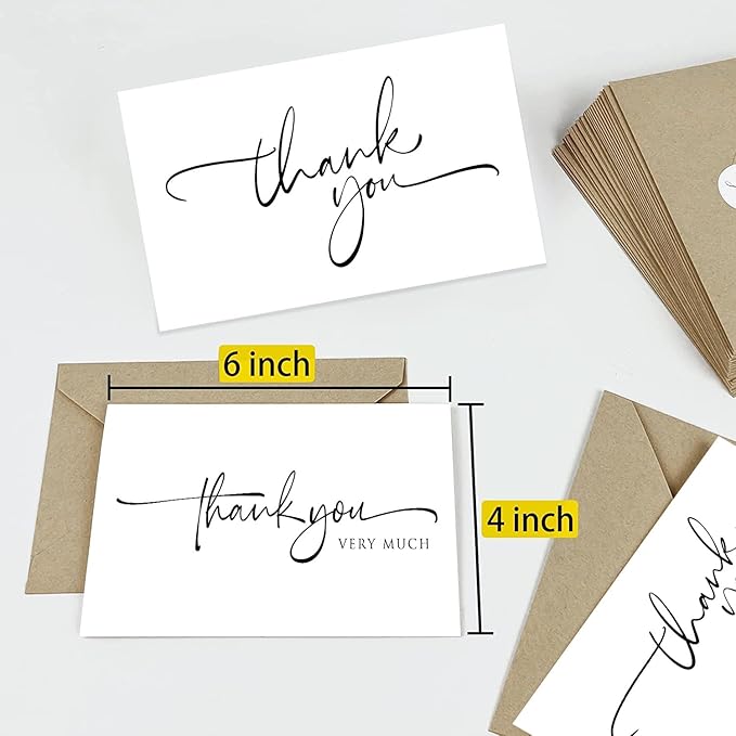 120 Bulk Handwritten Thank You Cards Blank Inside with Brown Kraft Envelopes and Matching Stickers, Perfect for: Wedding, Bridal Shower, Baby Shower, Birthday, or just to say thanks!