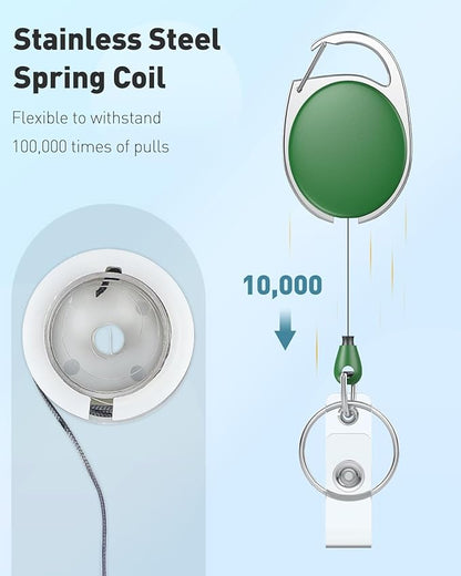 Uniclife 10 Pack Retractable Badge Reel for Badge Holder Heavy Duty Retractable Keychain Strong Colorful ABS Casing with Stainless Steel Spring Coil 24 inch Nylon Rope Carabiner and Key Ring, 5 Colors