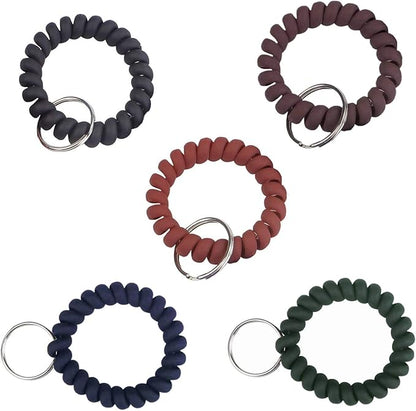 BIHRTC 5 Color Wrist Keychain Plastic Spring Flexible Spiral Coil Stretchable Wrist band Wristlet Bracelet Coil Key Chains Key Holder Key Ring for ID Badge Sauna Outdoor Sport