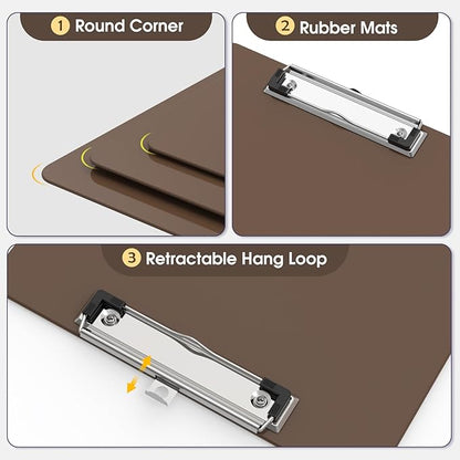 Plastic Clipboards 2 Pack, A4 Brown Clip Board 8.5x11 for Classroom, Students, Kid, Woman, Size 9" x 12.5" with Low Profile Clip, Office & School Supply