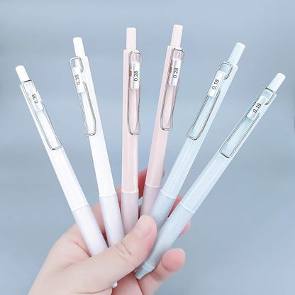 6pcs Gel Pen set, Black Ink Pens 0.18mm /0.28mm / 0.38mm Ultra Fine point Smooth Writing Pens with Silicone Grip, Retractable Cute Pens for Journaling NoteTaking sketching drawing stationery