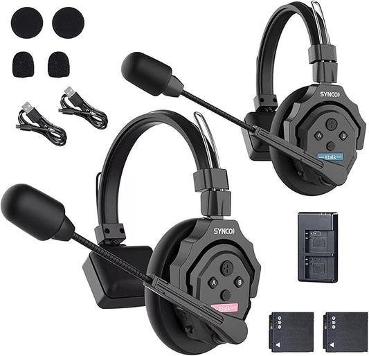 EACHSHOT SYNCO XTalk X2 2.4GHz Wireless Headset Intercom System Random Master Device 350m Operating Range for Movie Shoot Live Show Stage Performance Real-time Monitoring (2Pcs)