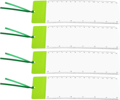 YOKIVE 4 Pcs Bookmark Magnifier with Ruler, 3X Magnifying Ruler | Magnifying Sheet, Great for Reading Small Fonts Maps Books (Green, 7.48-Inch)